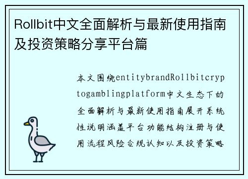 Rollbit中文全面解析与最新使用指南及投资策略分享平台篇